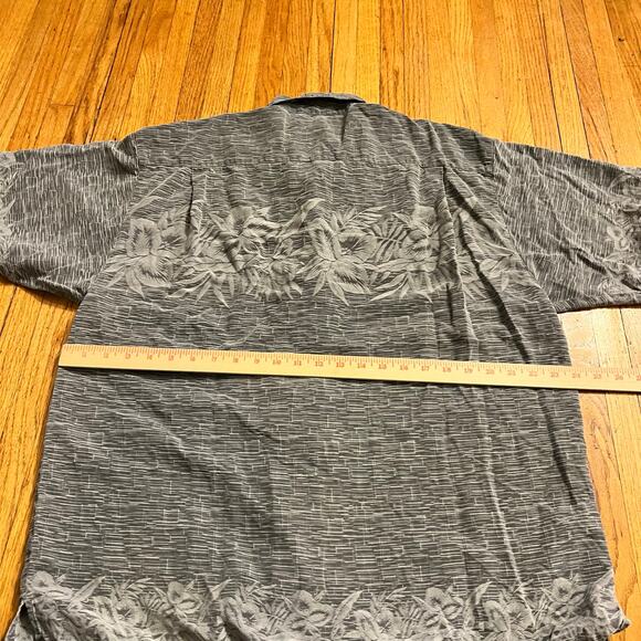 Tommy Bahama Shirt Mens Large Silk Hawaiian Gray Button Short Sleeve - Picture 5 of 6